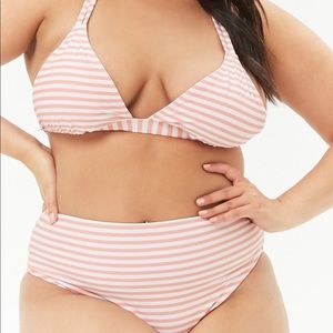 Forever21 Plus Swim Pink & White Striped Two Piece